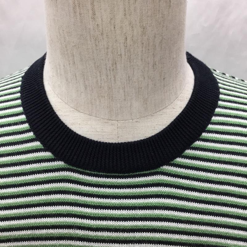 ブルックスブラザーズ BROOKS BROTHERS ニット、セーター 長袖 コットン 綿 クルーネック M ボーダー柄 白 / ホワイト / X 紺 / ネイビー / X 薄緑 / ライトグリーン /  メンズ USED 古着 中古 10112880