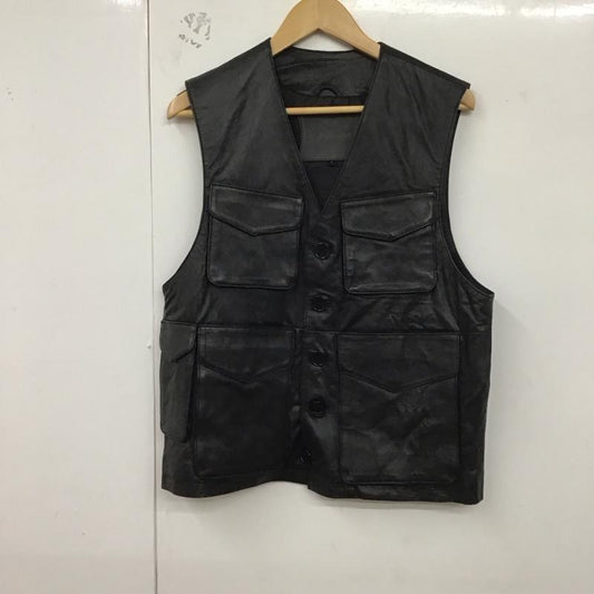 古着 USED ベスト ベスト レザーベスト ノースリーブカットソー 前ボタン ラムレザー M 無地 黒 / ブラック /  メンズ USED 古着 中古 10130058