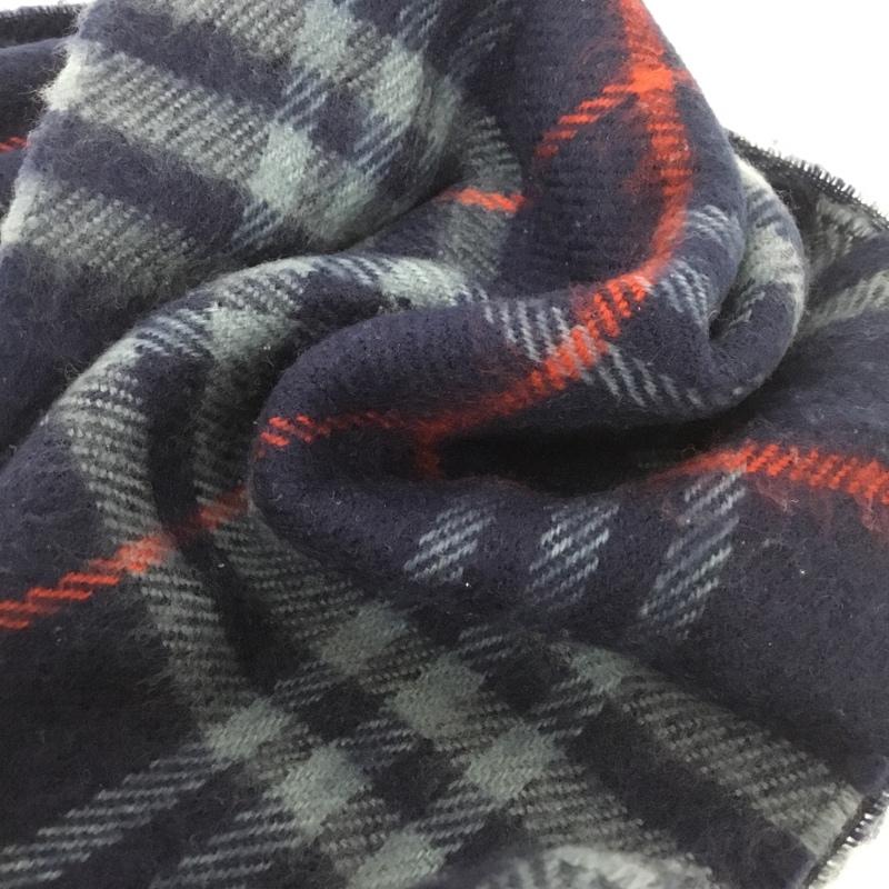 バーバリーズ BURBERRYS マフラー マフラー フリンジ チェック ロゴ、文字 紺 / ネイビー / X 灰 / グレー / X 赤 / レッド /  メンズ USED 古着 中古 10143982