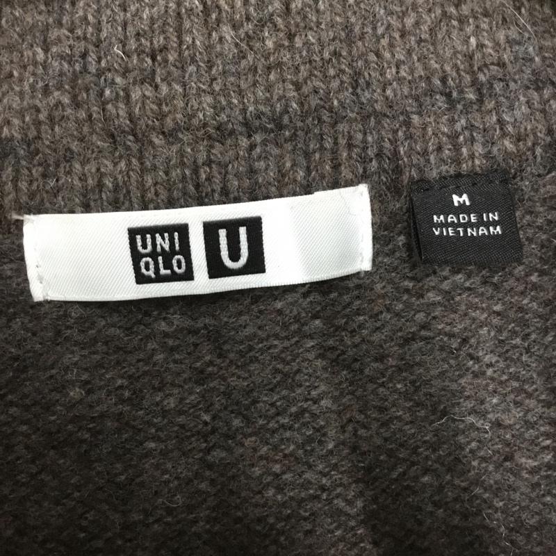 ユニクロ UNIQLO カーディガン 長袖 351-471847 ラムニットジャケット 襟付き M 無地 茶 / ブラウン /  メンズ USED 古着 中古 10150800