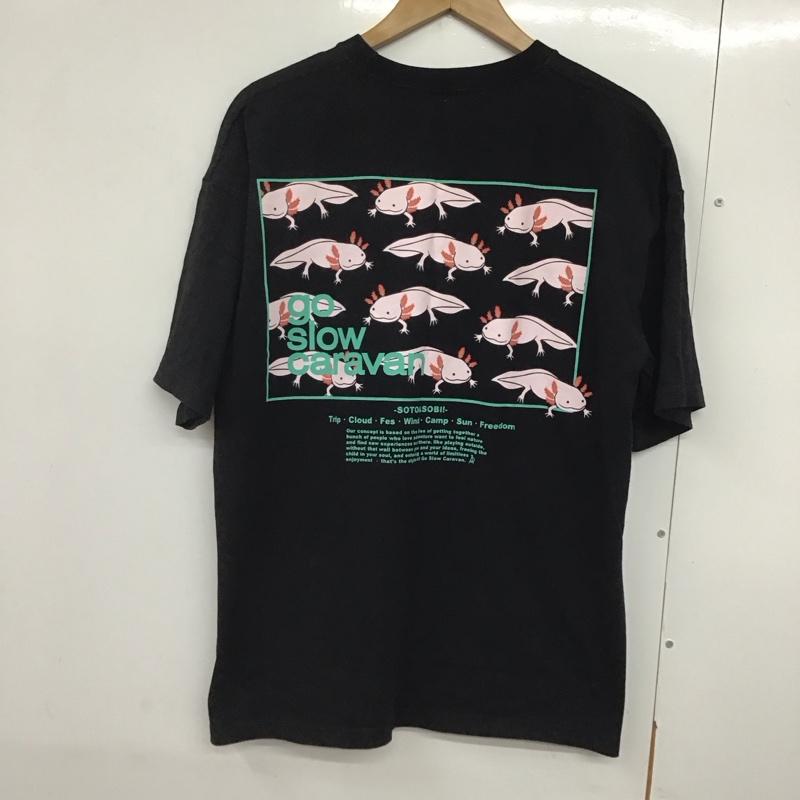 ゴースローキャラバン go slow caravan Tシャツ 半袖 半袖カットソー プリントTシャツ クルーネックカットソー 3 プリント 黒 / ブラック /  メンズ USED 古着 中古 10141011