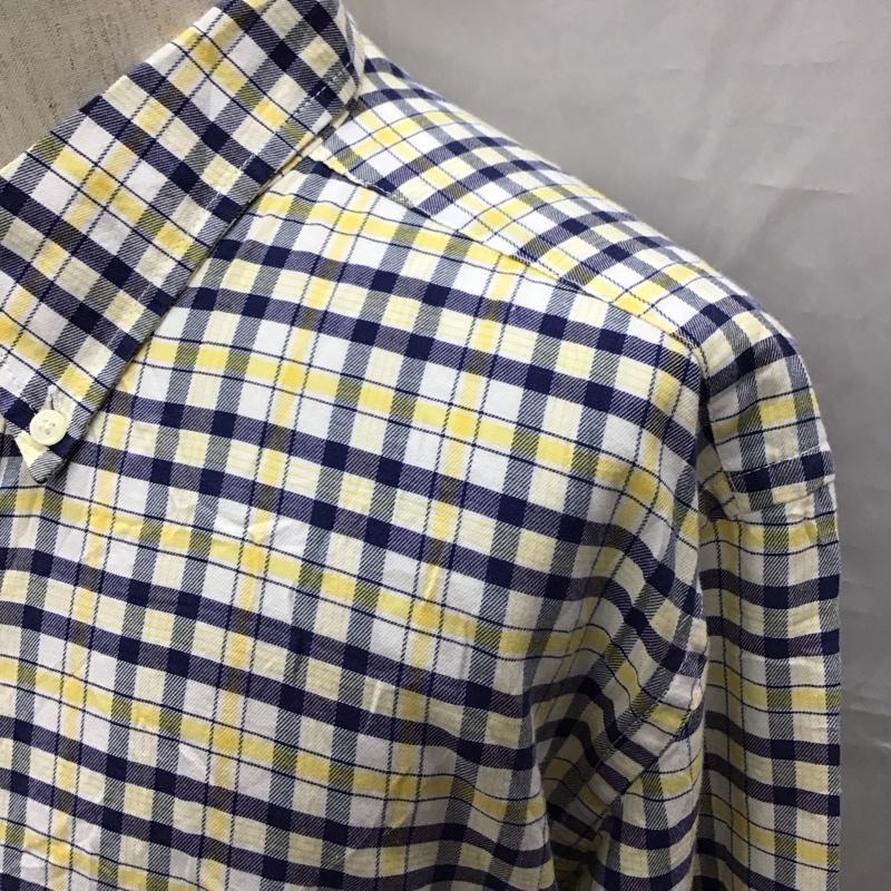 チャップス CHAPS シャツ、ブラウス 長袖 ボタンダウン チェック L ワンポイント 白 / ホワイト / X 紺 / ネイビー / X 黄 / イエロー /  メンズ USED 古着 中古 10118379