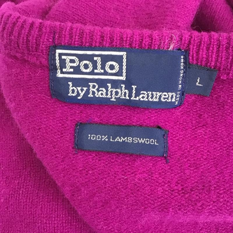 ポロバイラルフローレン Polo by RALPH LAUREN ニット、セーター 長袖 長袖ニットカットソー ニット セーター Vネックニット L ロゴ、文字 紫 / パープル /  メンズ USED 古着 中古 10120628