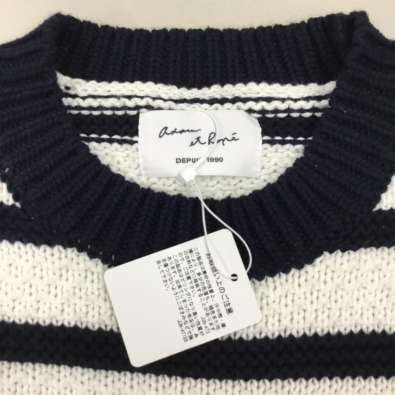 アダムエロペ ADAM ET ROPE  ニット、セーター 長袖 長袖ニットカットソー ニット セーター クルーネックニット M ボーダー柄 白 / ホワイト / X 紺 / ネイビー /  メンズ USED 古着 中古 10113357