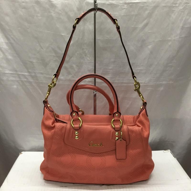 コーチ COACH ハンドバッグ ハンドバッグ F23245 オプアート レザー 2WAY ショルダー パンチング ロゴ、文字 桃 / ピンク /  レディース USED 古着 中古 10120741
