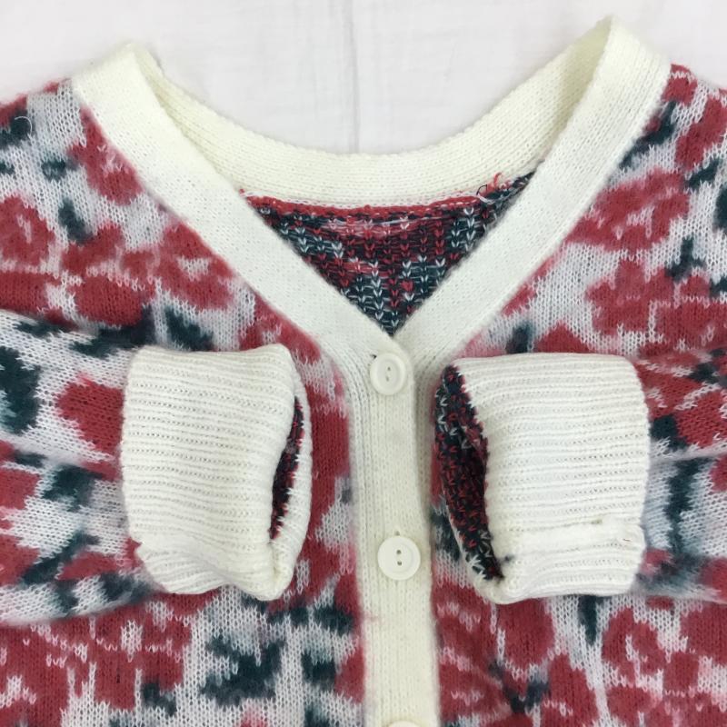 ビス ViS カーディガン 長袖 FREE 花柄 白 / ホワイト / X 桃 / ピンク / X 緑 / グリーン /  レディース USED 古着 中古 10141833