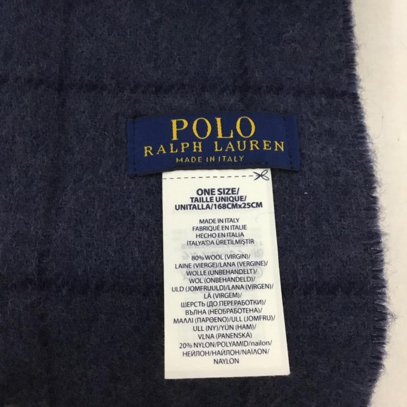 ポロラルフローレン POLO RALPH LAUREN マフラー マフラー チェック フリンジ ワンポイント 紺 / ネイビー / X 青 / ブルー /  メンズ USED 古着 中古 10129917