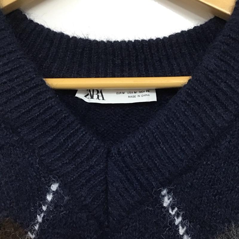 ザラ ZARA ベスト ベスト ニットベスト ノースリーブカットソー プルオーバー M プリント 紺 / ネイビー /  レディース USED 古着 中古 10145171