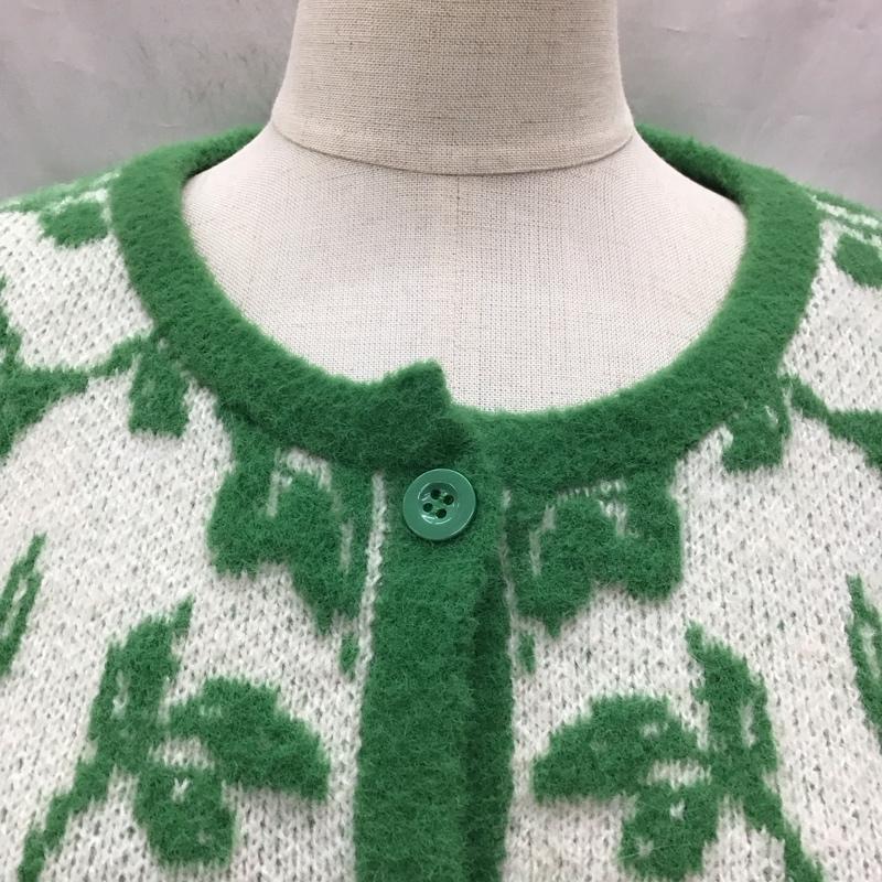 ザラ ZARA カーディガン 長袖 3859 005 069 クルーネック ジャガードニット XL 総柄 白 / ホワイト / X 緑 / グリーン /  レディース USED 古着 中古 10118402