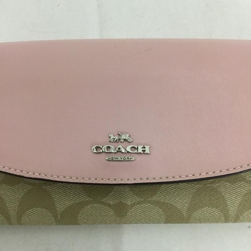 コーチ COACH 財布 長財布 F54022 シグネチャー ロゴ、文字 桃 / ピンク / X ベージュ / ベージュ /  レディース USED 古着 中古 10145884