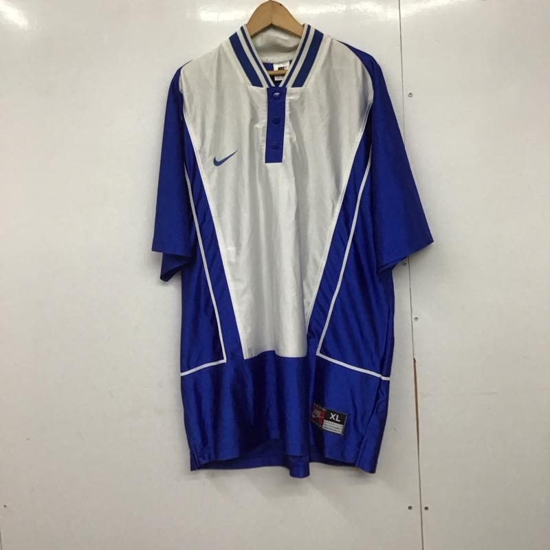 ナイキ NIKE カットソー 半袖 半袖カットソー ヘンリーネック スポーツウェア 90s XL ロゴ、文字 青 / ブルー / X 灰 / グレー /  メンズ USED 古着 中古 10141859