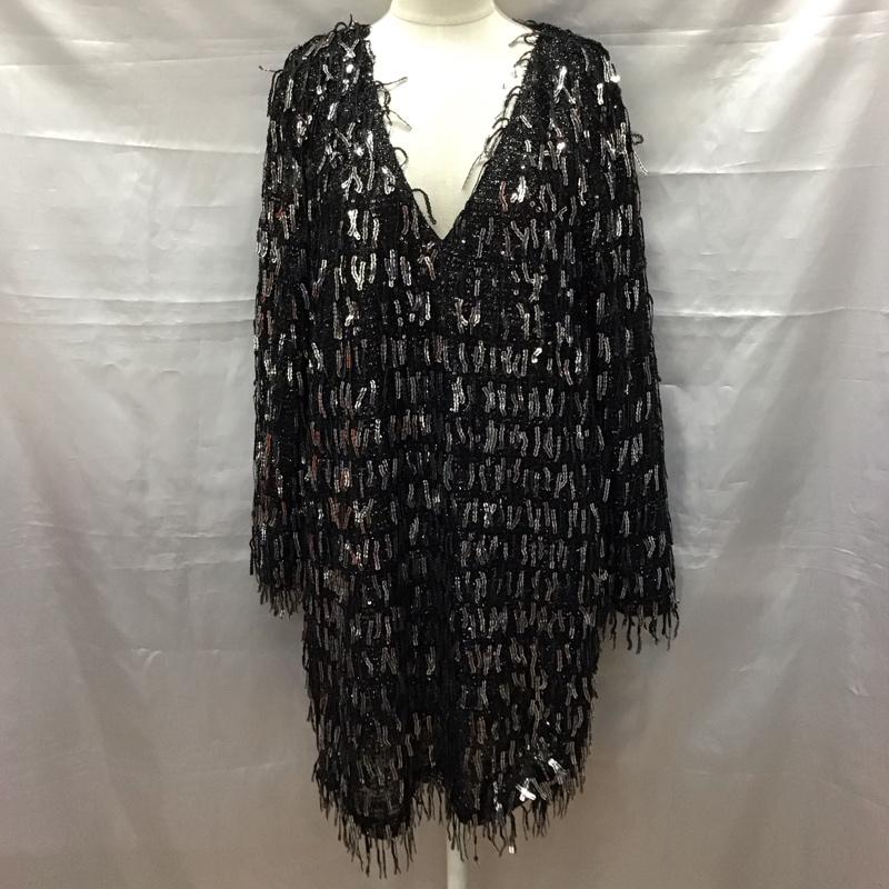 ザラ ZARA ワンピース ひざ丈スカート 長袖ワンピース ドレス Vネックワンピース S 総柄 黒 / ブラック /  レディース USED 古着 中古 10117979