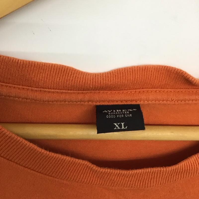 アヴィレックス AVIREX Tシャツ 半袖 半袖カットソー プリントTシャツ クルーネックカットソー XL ロゴ、文字 橙 / オレンジ /  メンズ USED 古着 中古 10150251