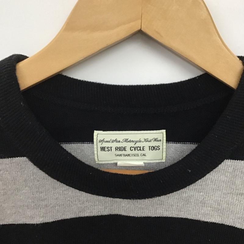 ウエストライド WESTRIDE カットソー 長袖 長袖カットソー プリントカットソー クルーネック 36 ボーダー柄 灰 / グレー / X 黒 / ブラック /  メンズ USED 古着 中古 10145677