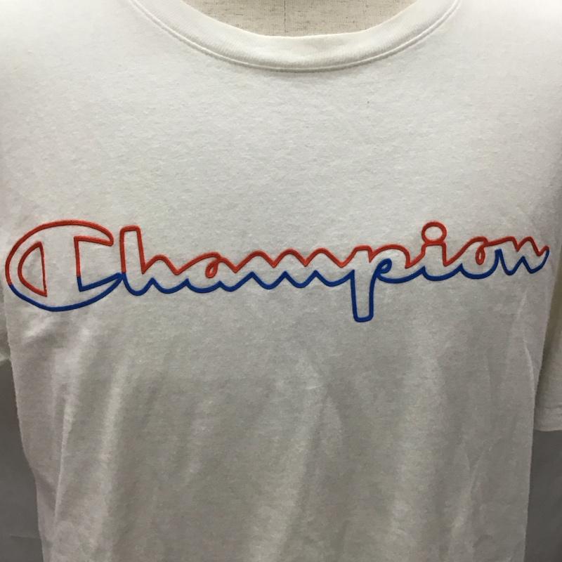 チャンピオン Champion Tシャツ 半袖 クルーネック L ロゴ、文字 白 / ホワイト /  メンズ USED 古着 中古 10117026