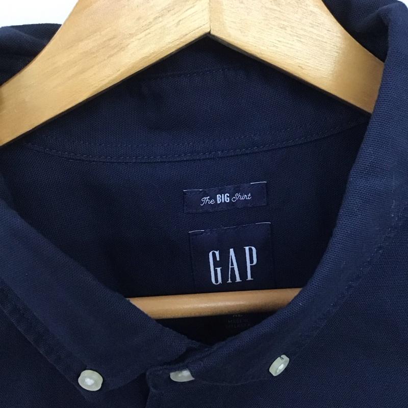 ギャップ GAP シャツ、ブラウス 長袖 長袖シャツ 無地シャツ カラーシャツ ボタンダウンシャツ XL ロゴ、文字 紺 / ネイビー /  メンズ USED 古着 中古 10146556