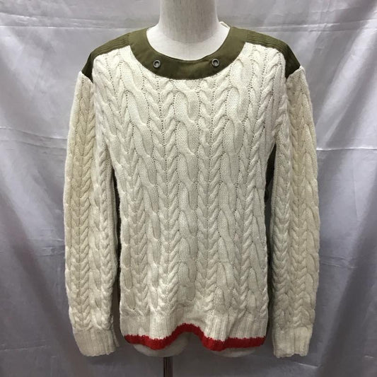 トミーヒルフィガー TOMMY HILFIGER ニット、セーター 長袖 長袖ニットカットソー セーター クルーネックニット ミリタリー S  白 / ホワイト / X カーキ / カーキ /  メンズ USED 古着 中古 10111032