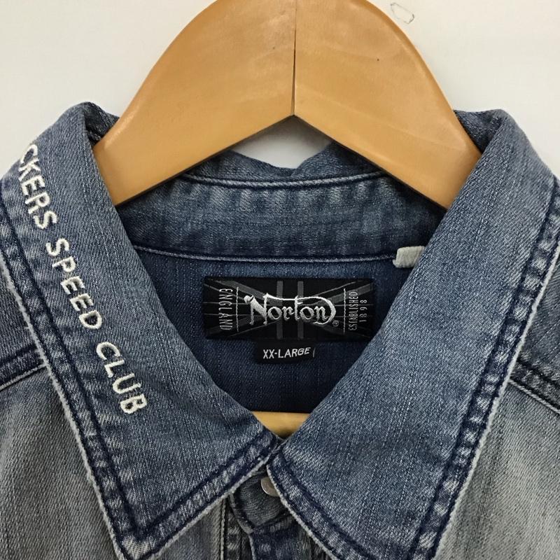 ノートン Norton シャツ、ブラウス 半袖 半袖シャツ デニムシャツ カジュアルシャツ XXL ロゴ、文字 インディゴ / インディゴ /  メンズ USED 古着 中古 10149519