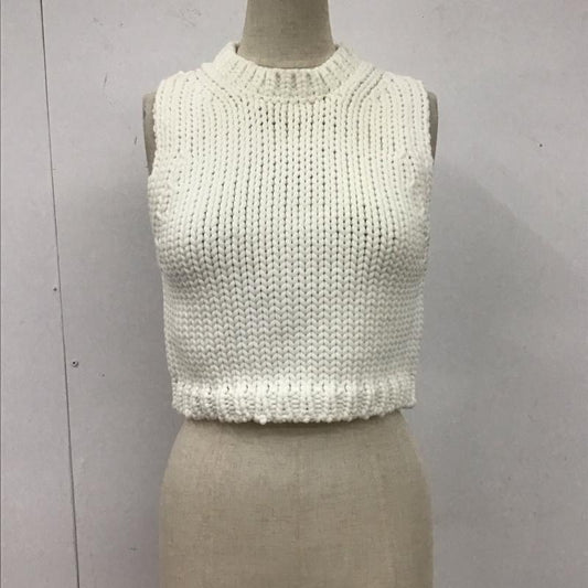 ザラ ZARA ニット、セーター 半袖 ニットベスト ノースリーブカットソー ショート丈ニット M 無地 白 / ホワイト /  レディース USED 古着 中古 10110445
