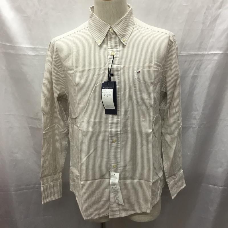 トミーヒルフィガー TOMMY HILFIGER シャツ、ブラウス 長袖 ボタンダウンシャツ M ストライプ 白 / ホワイト / X ベージュ / ベージュ /  メンズ USED 古着 中古 10112795