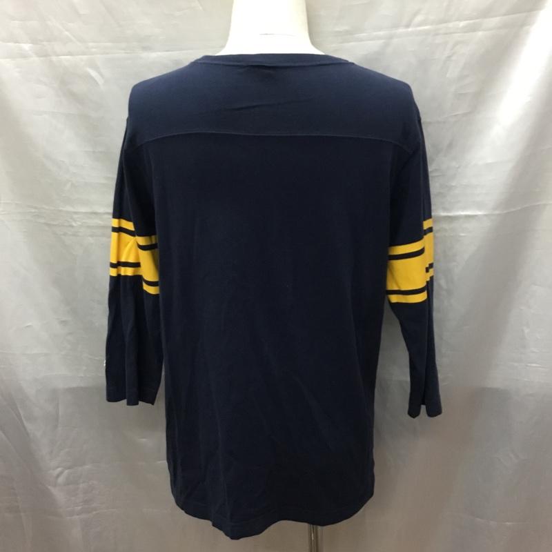 チャンピオン Champion カットソー 七分袖 c3-u422 SLEEVETSHIRT クルーネックカットソー プリントTシャツ L ロゴ、文字 紺 / ネイビー /  メンズ USED 古着 中古 10118693