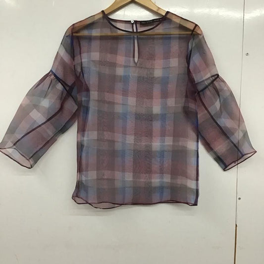 ザラベーシック ZARA BASIC カットソー 半袖 半袖カットソー クルーネックカットソー シースルーチェック S チェック マルチカラー / マルチカラー /  レディース USED 古着 中古 10136459