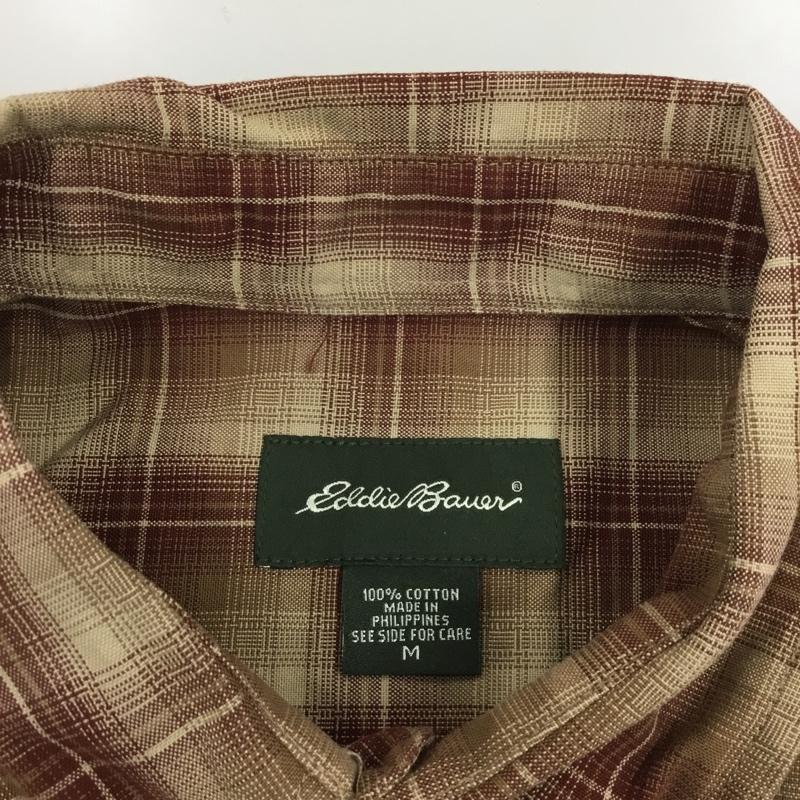 エディーバウアー Eddie Bauer シャツ、ブラウス 半袖 ボタンダウン M チェック 茶 / ブラウン / X ベージュ / ベージュ /  メンズ USED 古着 中古 10111588
