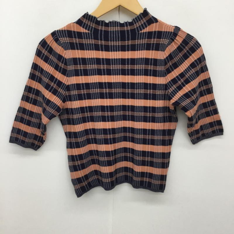 ココ ディール COCO DEAL カットソー 半袖 2 チェック 紺 / ネイビー / X 橙 / オレンジ /  レディース USED 古着 中古 10134738