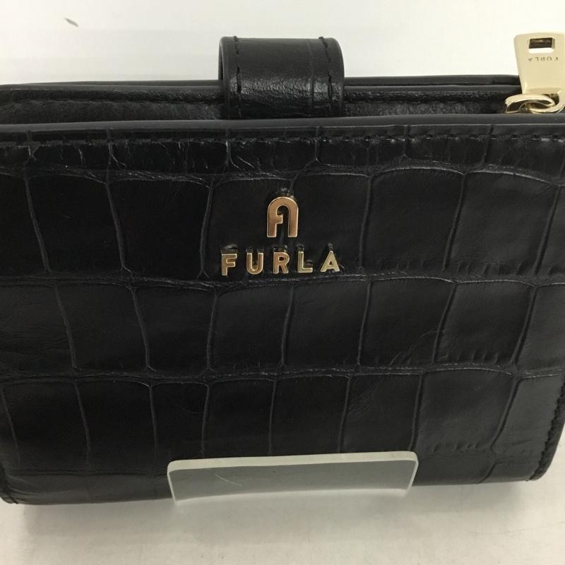 フルラ FURLA 財布 二つ折り クロコダイル柄 ロゴ、文字 黒 / ブラック /  レディース USED 古着 中古 10147722