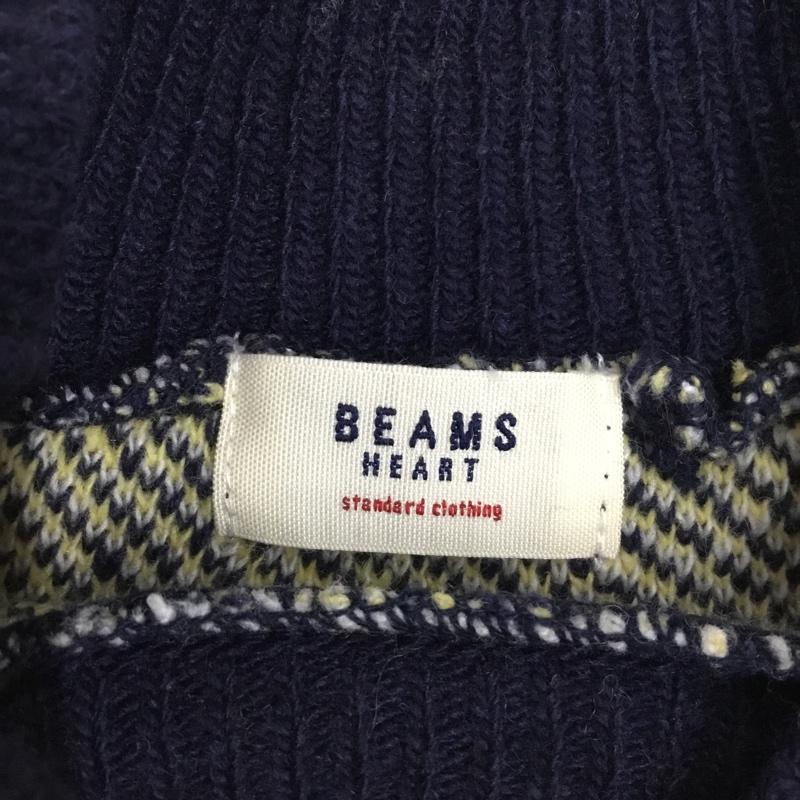 ビームス ハート BEAMS HEART ニット、セーター 長袖 モックネック チェック 白 / ホワイト / X 黄 / イエロー / X 紺 / ネイビー /  レディース USED 古着 中古 10118372