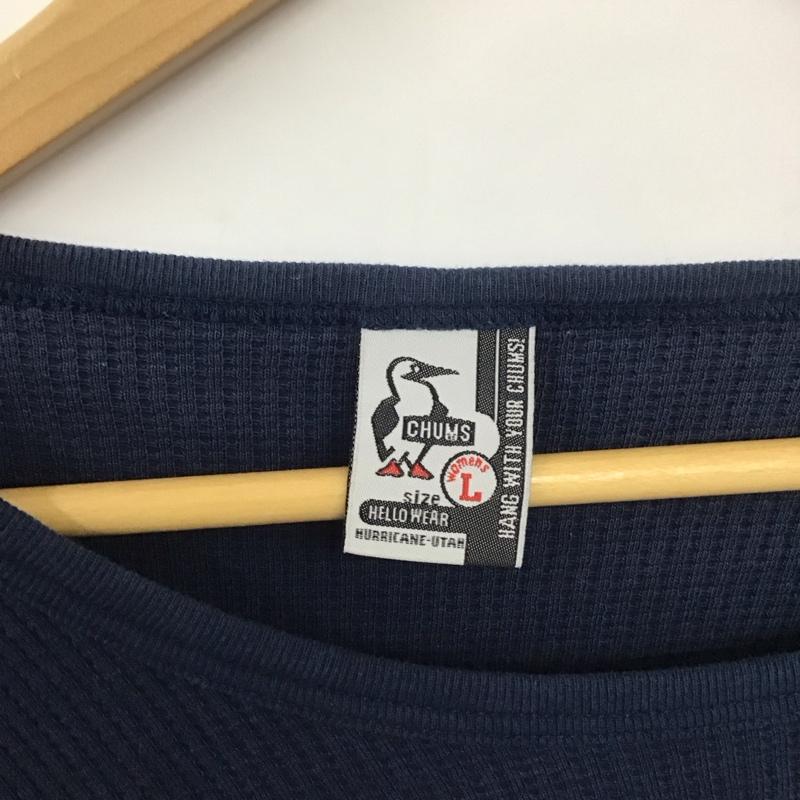 チャムス CHUMS カットソー 長袖 CH18-1034 クルーネック サーマル ワッフル L プリント 紺 / ネイビー /  レディース USED 古着 中古 10139231