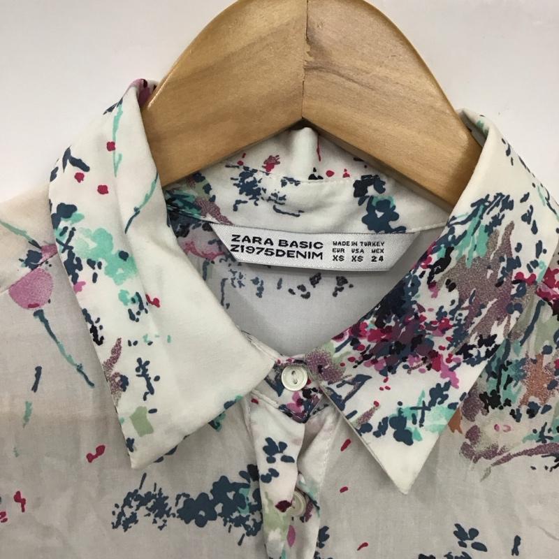 ザラベーシック ZARA BASIC ワンピース ひざ丈スカート XS 総柄 X 花柄 白 / ホワイト /  レディース USED 古着 中古 10130396