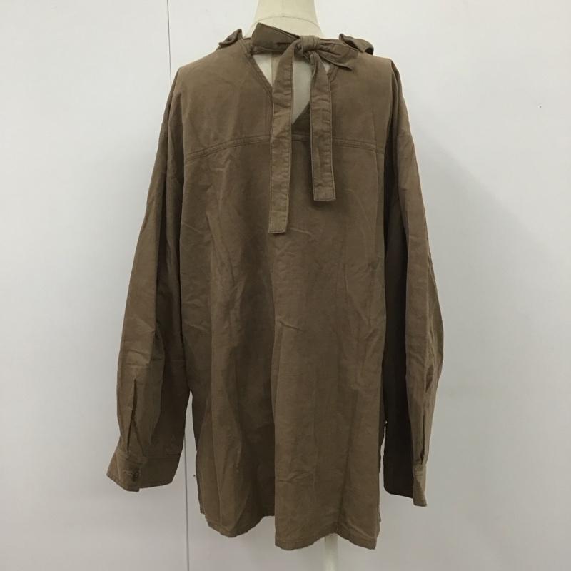 ダブルクローゼット w closet シャツ、ブラウス 長袖 303918 コーデュロイ 後ろリボン オープンカラーシャツ BIGシャツ FREE 無地 茶 / ブラウン /  レディース USED 古着 中古 10108397