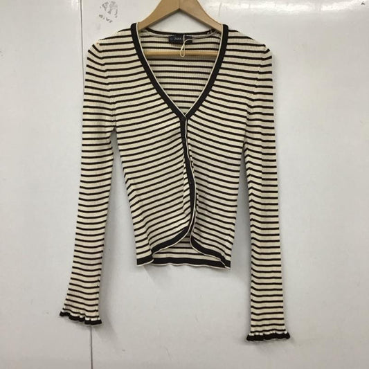 ザラニット ZARA KNIT カーディガン 長袖 長袖カーディガン 前ボタン ニットカーディガン S ボーダー柄 白 / ホワイト / X 黒 / ブラック /  レディース USED 古着 中古 10128741