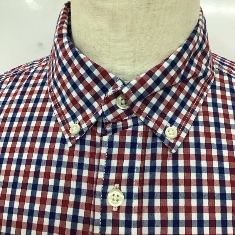 エディーバウアー Eddie Bauer シャツ、ブラウス 長袖 ボタンダウン 胸ポケット M チェック 白 / ホワイト / X 赤 / レッド / X 紺 / ネイビー /  メンズ USED 古着 中古 10112914