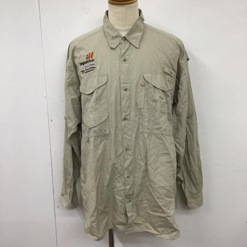 コロンビア Columbia シャツ、ブラウス 長袖 長袖シャツ カラーシャツ ポケットシャツ 長袖カットソー XL ロゴ、文字 灰 / グレー /  メンズ USED 古着 中古 10119939