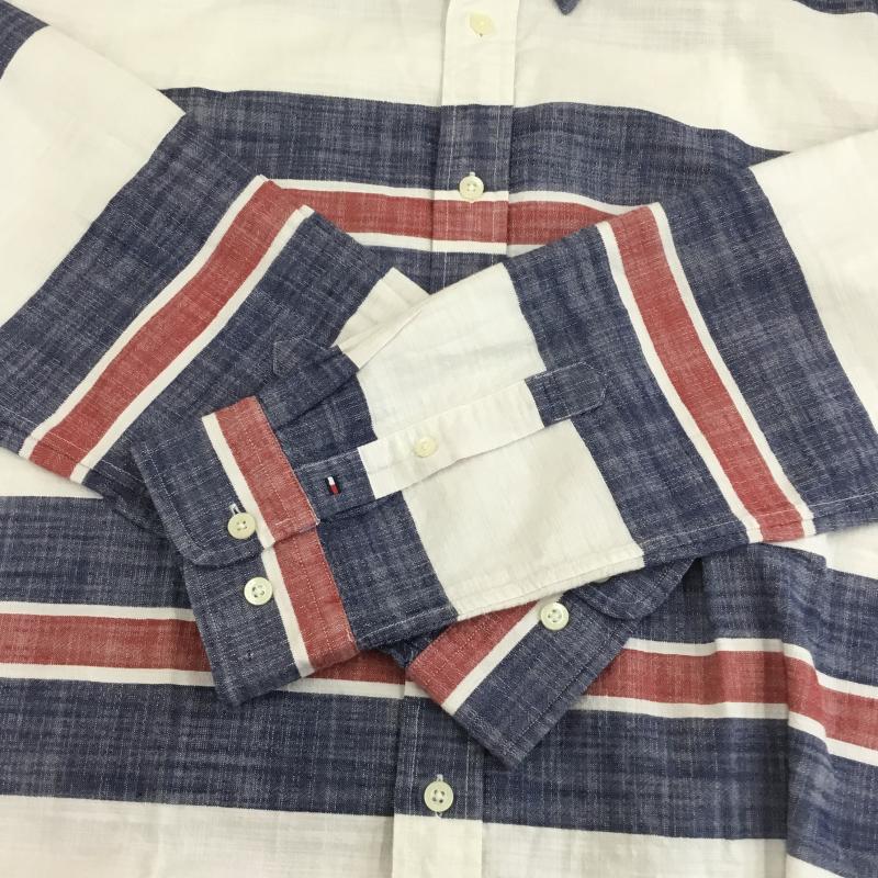 トミーヒルフィガー TOMMY HILFIGER シャツ、ブラウス 長袖 TOMMY HILFIGER 長袖シャツ XL ボーダー柄 白 / ホワイト / X 青 / ブルー / X 赤 / レッド /  メンズ USED 古着 中古 10128711