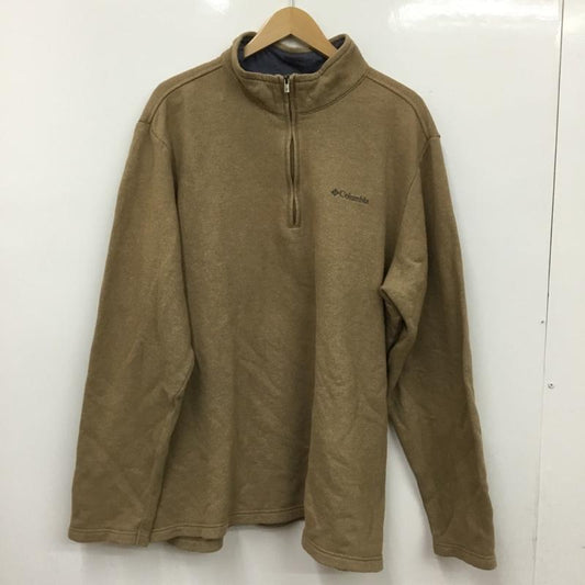 コロンビア Columbia トレーナー 長袖 ハーフジップ 裏起毛 XL ロゴ、文字 茶 / ブラウン /  メンズ USED 古着 中古 10150806