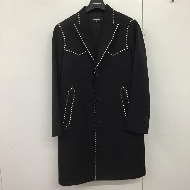 ディースクエアード2 DSQUARED2 ジャケット、上着 ジャケット、ブレザー s74aa0280 スタッズセミロングコート アウター スタッズジャケット 46 無地 黒 / ブラック /  メンズ USED 古着 中古 10142087