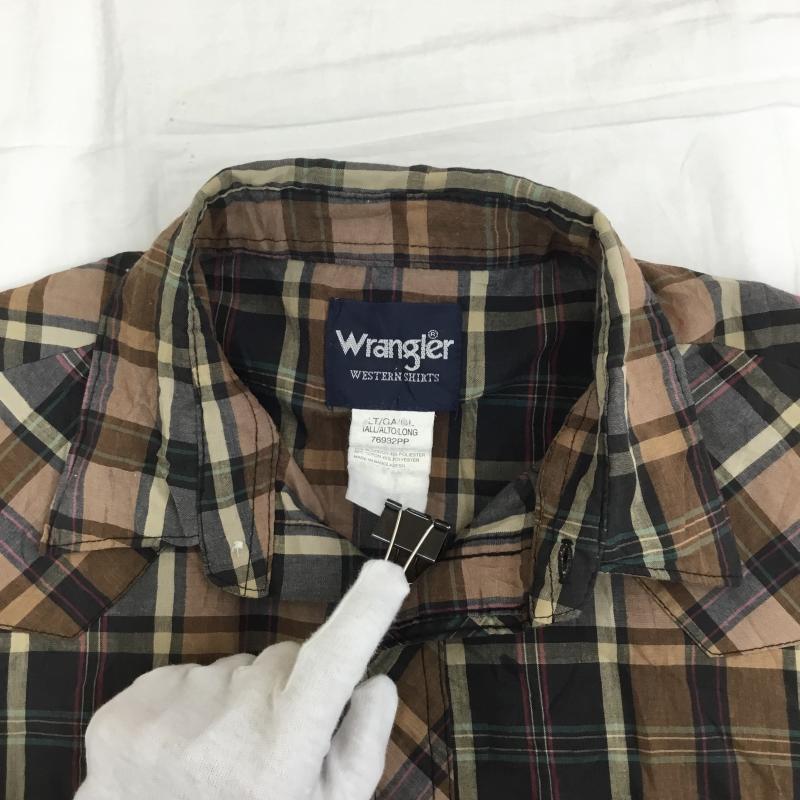 ラングラー Wrangler シャツ、ブラウス 半袖 L チェック 茶 / ブラウン /  メンズ USED 古着 中古 10133528