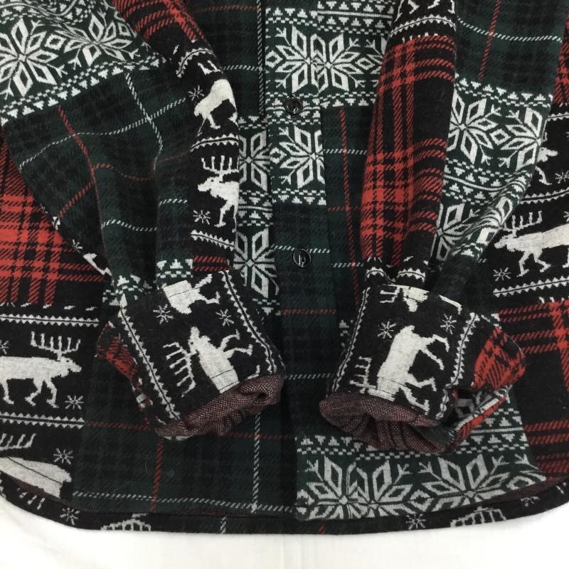 ビームス BEAMS シャツ、ブラウス 長袖 ジャガード パッチワーク ガイド シャツ M 総柄 黒 / ブラック / X 赤 / レッド / X 緑 / グリーン /  メンズ USED 古着 中古 10138384