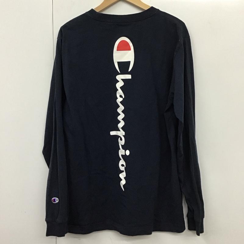 チャンピオン Champion Tシャツ 長袖 C8-Q407 バックロゴ ロンT クルーネック XL ロゴ、文字 紺 / ネイビー /  メンズ USED 古着 中古 10131337