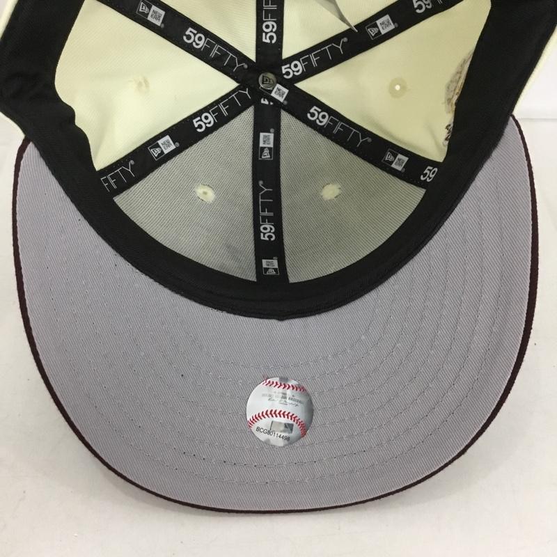 ニューエラ NEW ERA 帽子 キャップ 59FIFTY ATLBRA 58.7cm ロゴ、文字 アイボリー / アイボリー / X えんじ / ワインレッド /  メンズ USED 古着 中古 10135652