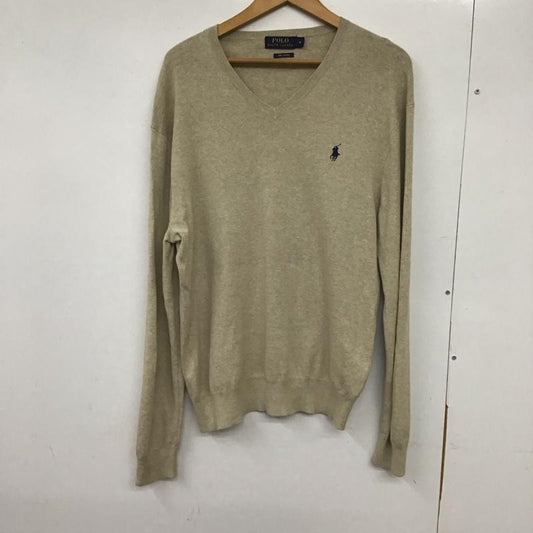 ポロラルフローレン POLO RALPH LAUREN ニット、セーター 長袖 長袖ニットカットソー Vネック セーター M ロゴ、文字 ベージュ / ベージュ /  メンズ USED 古着 中古 10133076