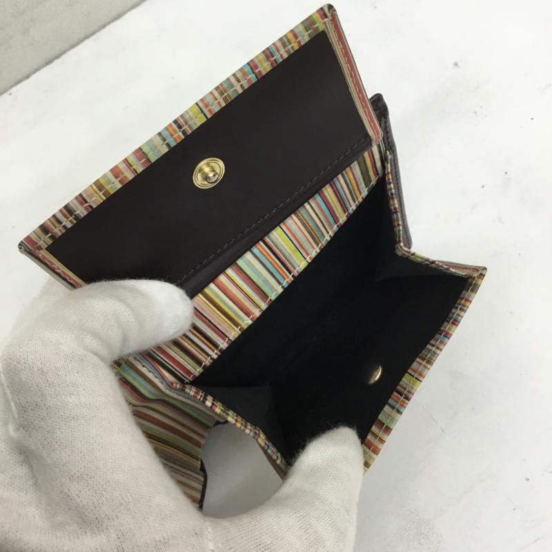 ポールスミス Paul Smith 財布 二つ折り ボーダー柄 ダークブラウン / ダークブラウン /  メンズ USED 古着 中古 10106165
