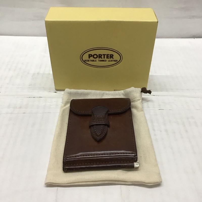 ポーター PORTER 財布 二つ折り 161-04649 MONEY CLIP 箱有 レザー 茶 / ブラウン /  メンズ USED 古着 中古 10113053