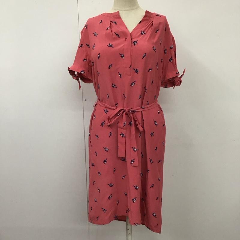 トミーヒルフィガー TOMMY HILFIGER ワンピース ひざ丈スカート 鳥 半袖 4 総柄 桃 / ピンク /  レディース USED 古着 中古 10112634