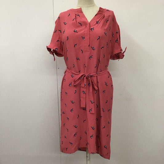 トミーヒルフィガー TOMMY HILFIGER ワンピース ひざ丈スカート 鳥 半袖 4 総柄 桃 / ピンク /  レディース USED 古着 中古 10112634