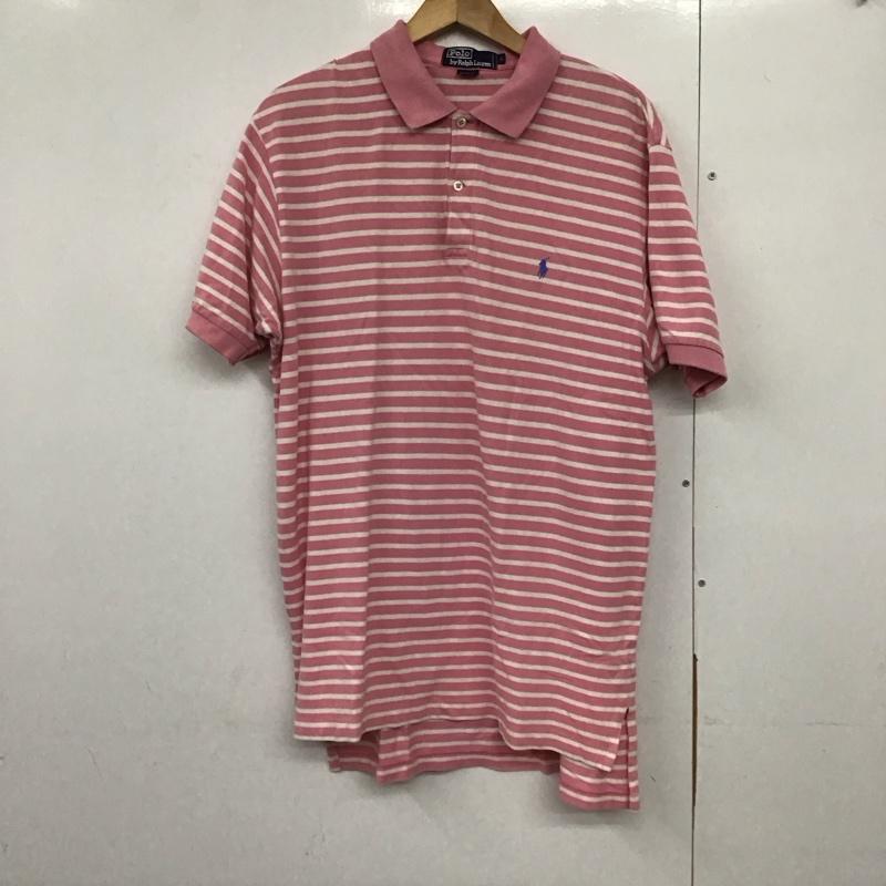 ポロバイラルフローレン Polo by RALPH LAUREN ポロシャツ 半袖 半袖ポロシャツ カラーシャツ 半袖カットソー L ボーダー柄 桃 / ピンク / X 白 / ホワイト /  メンズ USED 古着 中古 10140777