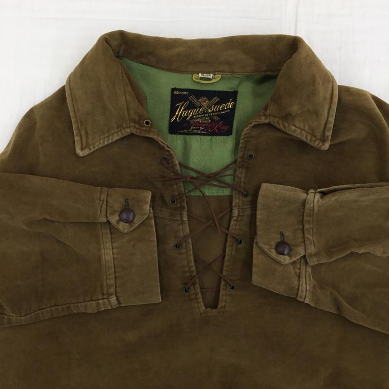 ＵＳフルギ US古着 シャツ、ブラウス 長袖 Marshall Ray レースアップシャツ　スウェード M 無地 茶 / ブラウン /  メンズ USED 古着 中古 10140092